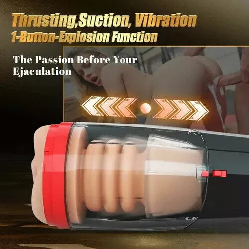 PRICE. 【Everted Fleshy Labia】ROKA- 5 in 1 Men Masturbaters 5 Thrusting+Suction 10 Vibration Removable Transparent Window