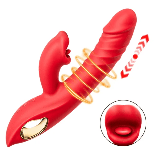 4 In 1 Thrusting & Licking Biting G-spot Vibrator Tongue Clitoral Stimulator