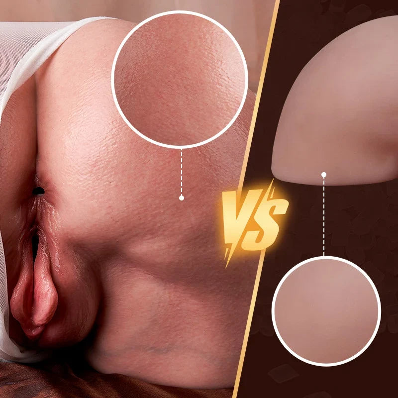 Ultra-Realistic Dual-Layer Silicone Butt Masturbator with 2 Tight Tunnels (Vaginal & Anal) Lifelike Por-Luna