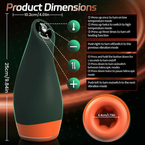 Warming - Simulates Oral Cavity Temperature Vibration and Telescopic 2-1 Male Masturbator