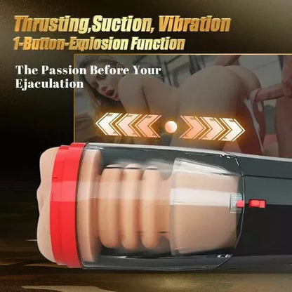 PRICE. 【Everted Fleshy Labia】ROKA- 5 in 1 Men Masturbaters 5 Thrusting+Suction 10 Vibration Removable Transparent Window